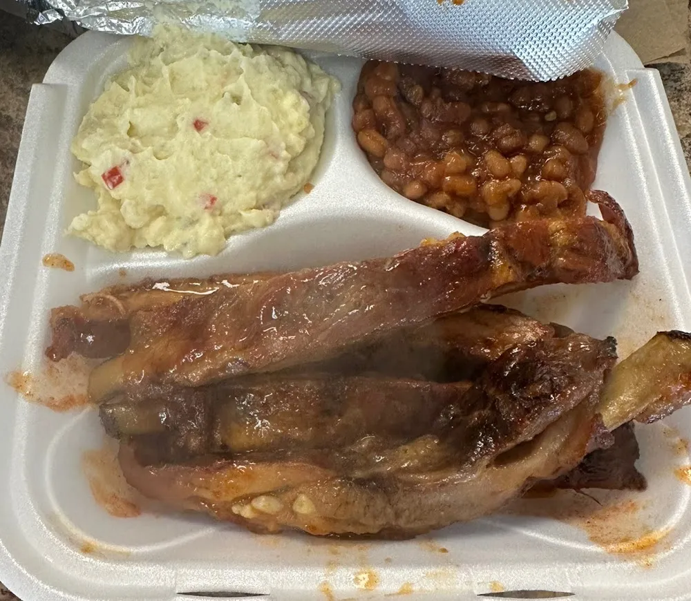 BBQ Ribs Baked Beans and Potato Salad